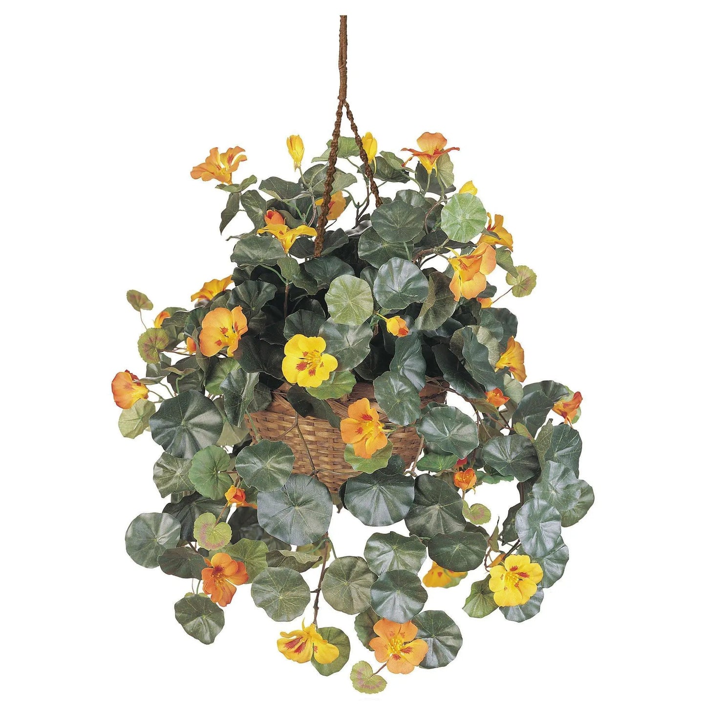 Nasturtium Silk Hanging Basket Yellow Orange Blooms Nearly Natural nasturtiums in basket on Tampa Home & Garden Store