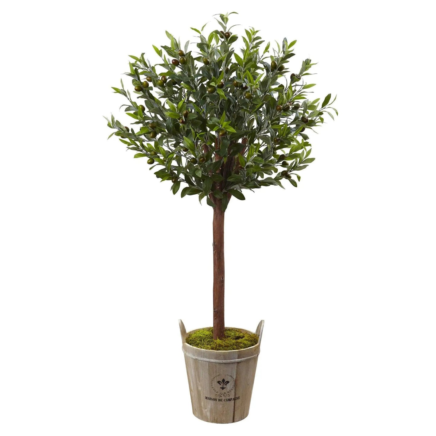 Olive Topiary Tree in Farmhouse Planter by Nearly Natural, 4.5 ft, artificial tree on Tampa Home & Garden Store