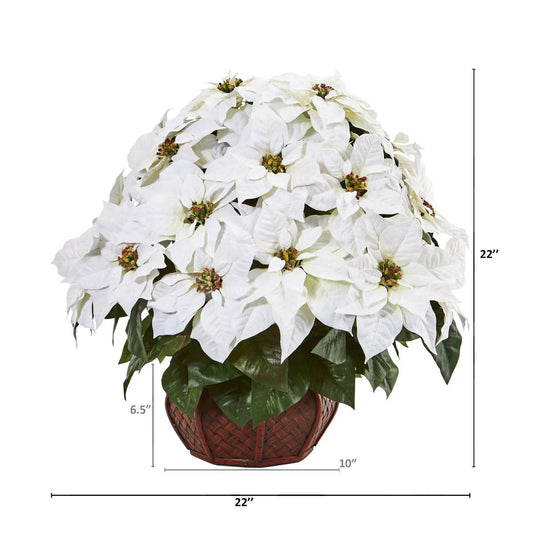 Poinsettia artificial arrangement in planter, white blooms and green foliage, Nearly Natural on Tampa Home & Garden Store
