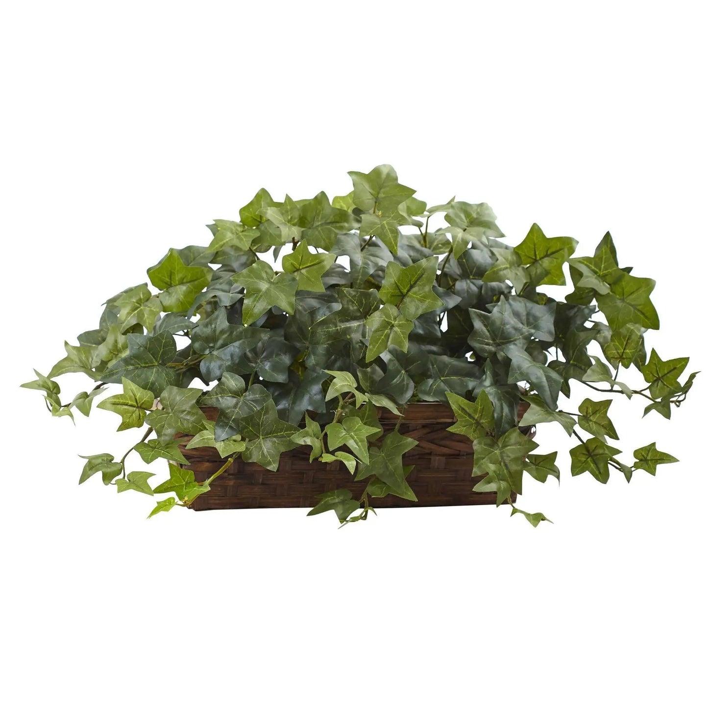 Puff Ivy with Ledge Basket artificial plant with green ivy leaves in a wicker basket on Tampa Home & Garden Store