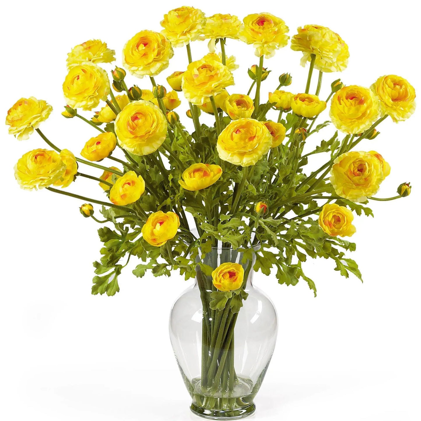 Ranunculus silk arrangement 24 in yellow blooms in clear glass vase by Nearly Natural on Tampa Home & Garden Store