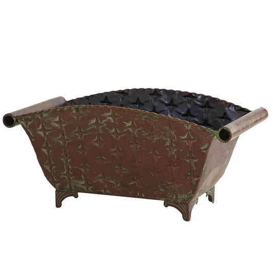 Regal Rectangle metal planter by Nearly Natural with hammered leaf texture and scroll feet on Tampa Home & Garden Store