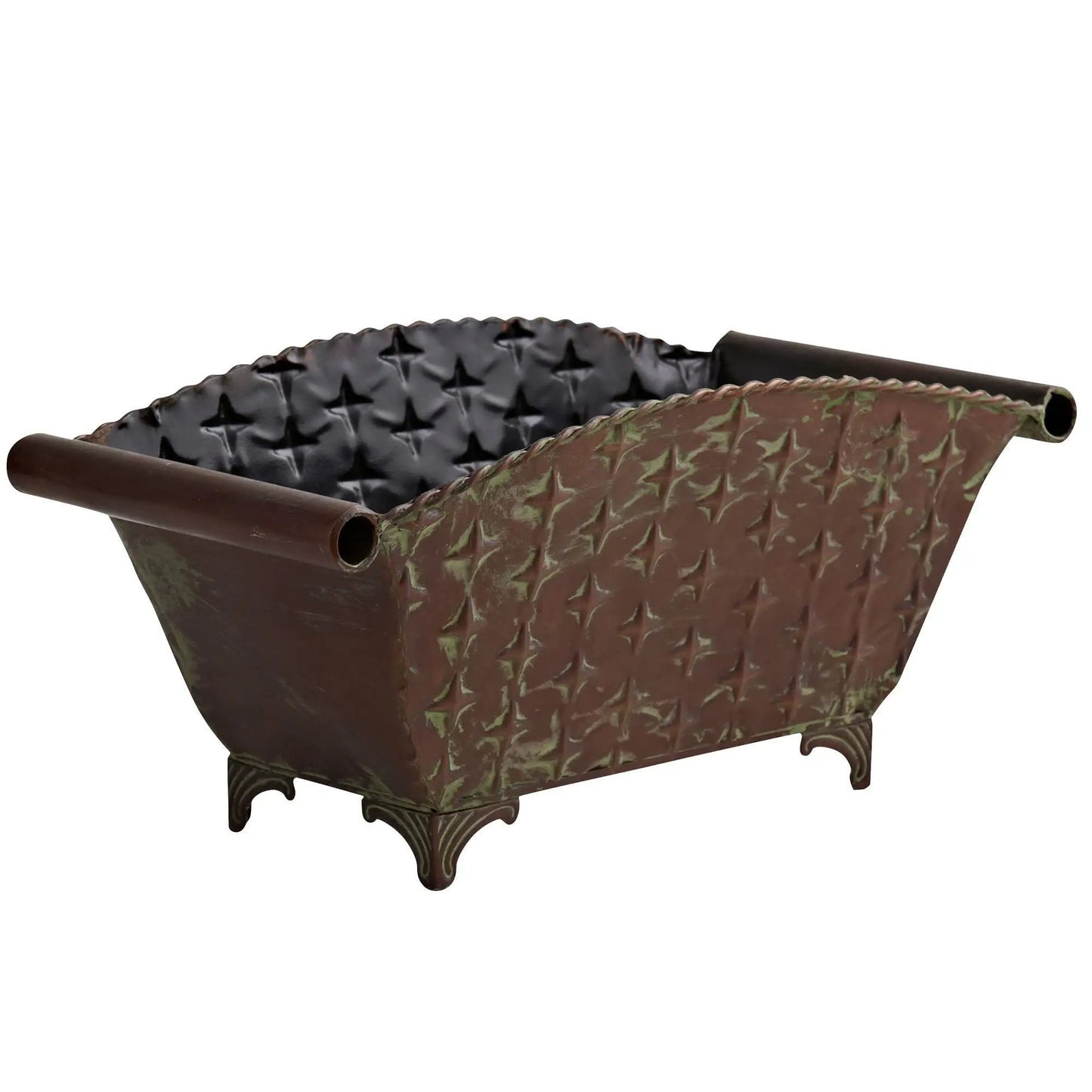 Regal Rectangle Planter metal with camo texture, hammered finish, decorative scroll feet on Tampa Home & Garden Store