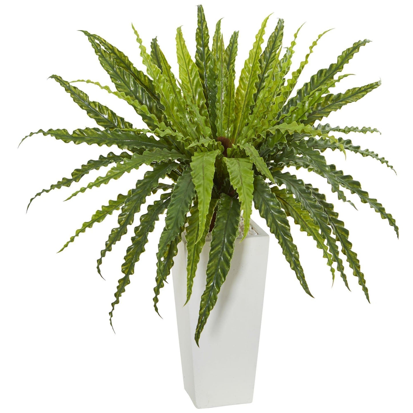 Rippled Birdsnest Plant in white tower planter by Nearly Natural, artificial greenery on Tampa Home & Garden Store