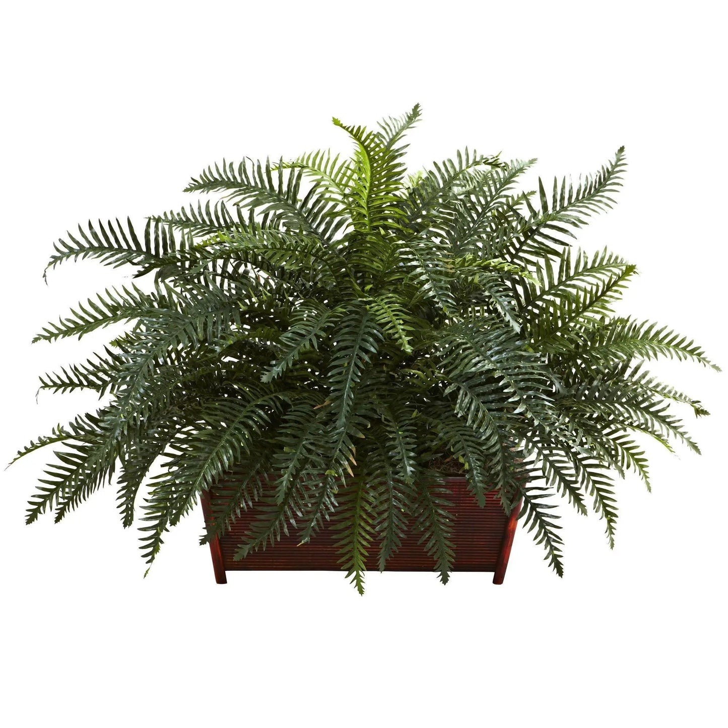River Fern with Wood Planter decor accent Nearly Natural artificial green fronds in planter on Tampa Home & Garden Store