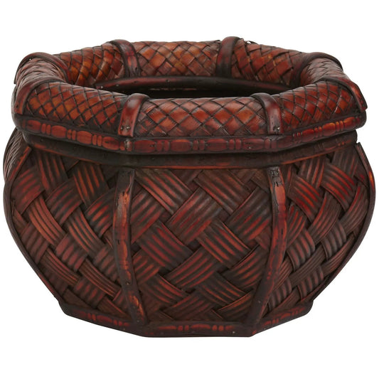 Rounded octagon decorative planters set of 2 in red-brown woven wicker Nearly Natural on Tampa Home & Garden Store