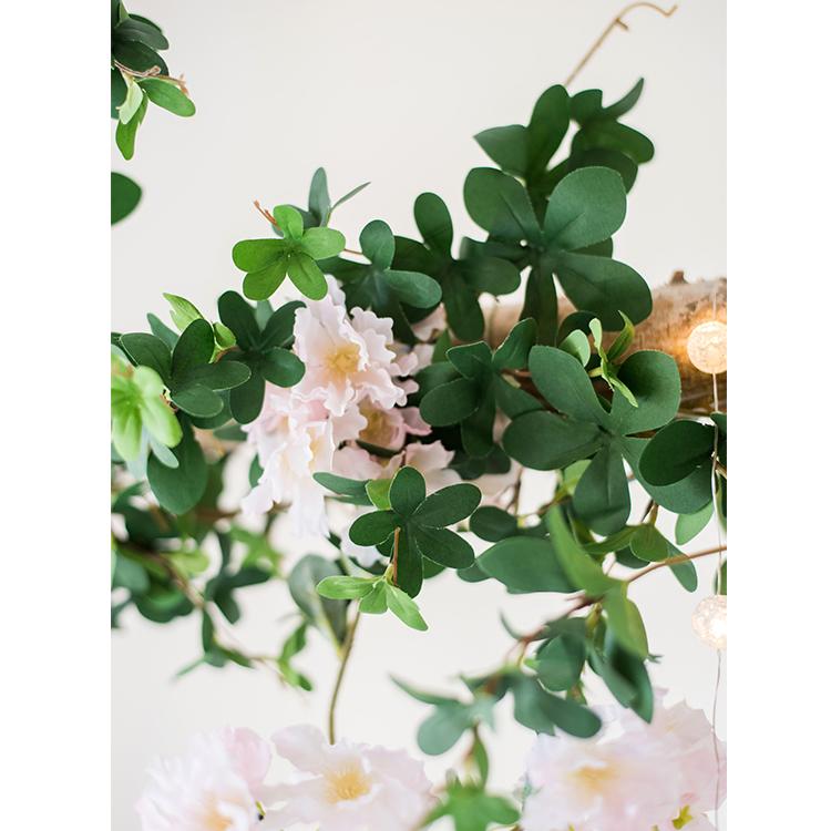 Artificial Vine Schefflera Leaf by RusticReach, green palmate leaves with pink blossoms on Tampa Home & Garden Store