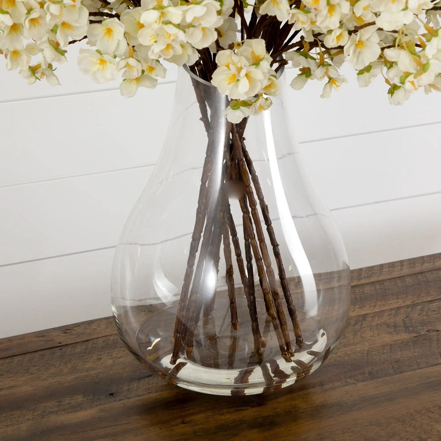 Signature Collection Cherry Blossom Vase arrangement with white blossoms in glass vase on Tampa Home & Garden Store