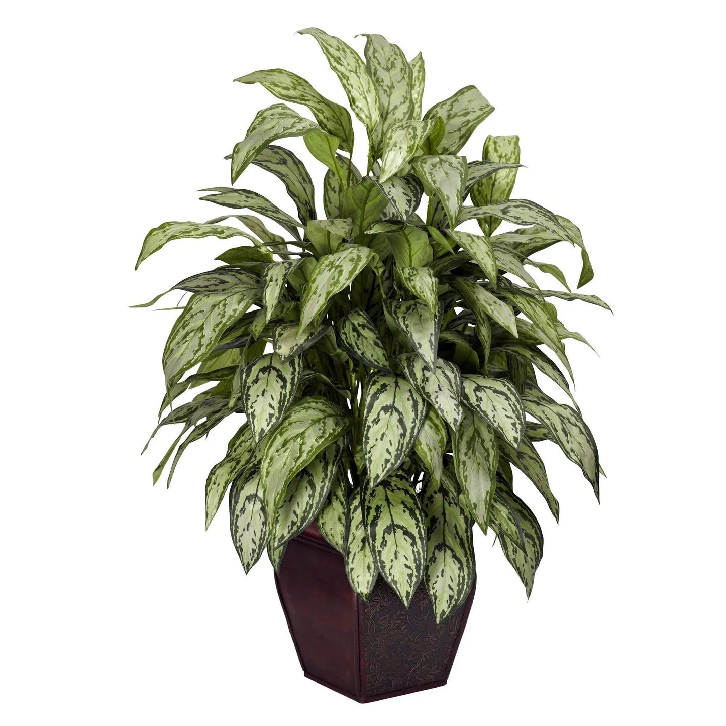 Silver Queen silk plant in decorative planter; variegated green and cream leaves, Nearly Natural on Tampa Home & Garden Store