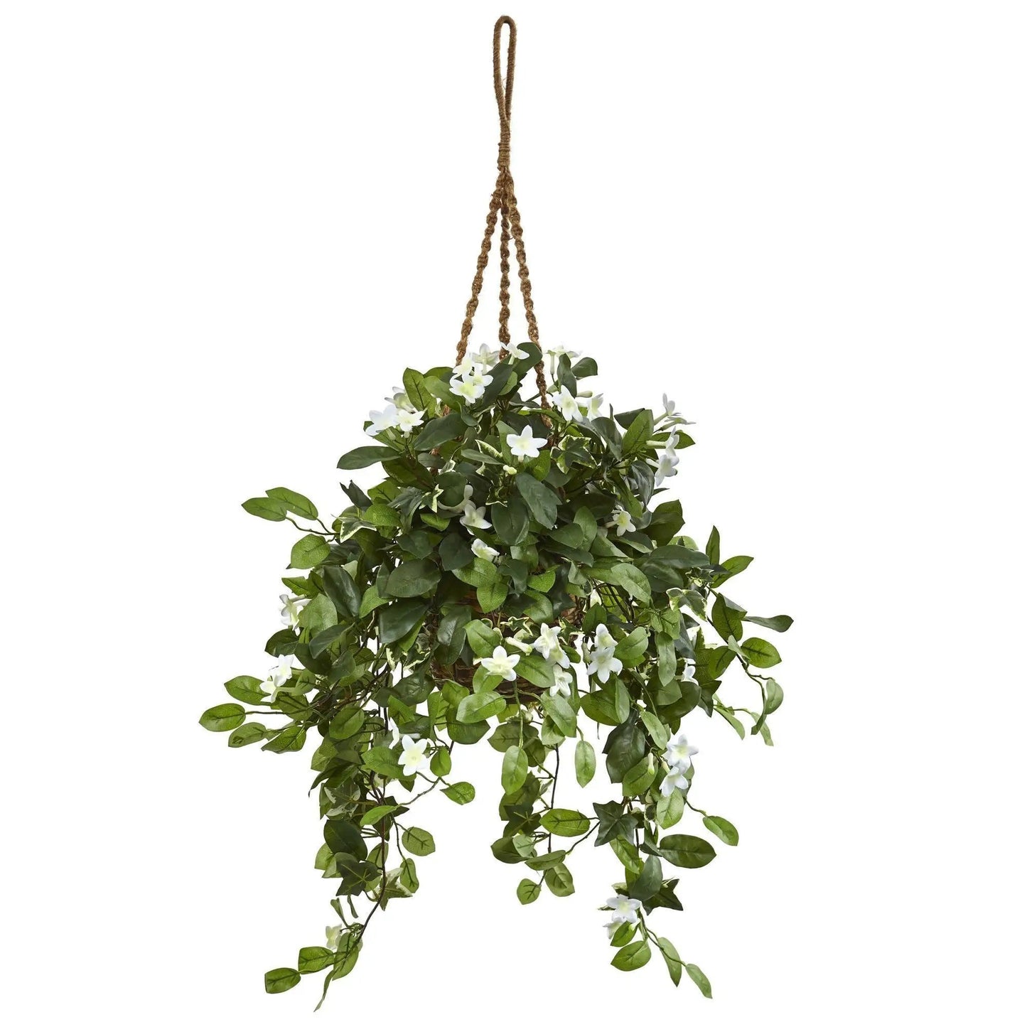 Nearly Natural Stephanotis hanging basket artificial plant with green leaves and white flowers on Tampa Home & Garden Store