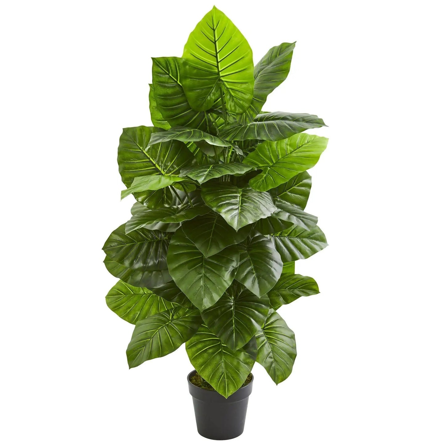 Taro artificial plant tall 4 ft with green leaves in a black pot by Nearly Natural on Tampa Home & Garden Store