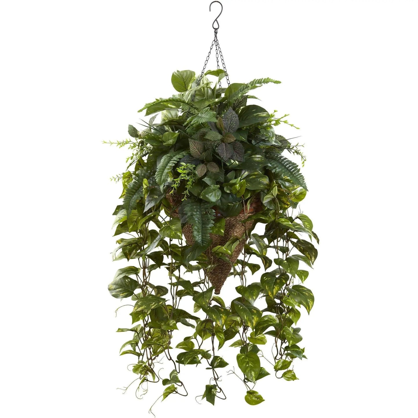 Vining Mixed Greens Cone Hanging Basket by Nearly Natural, artificial hanging greenery on Tampa Home & Garden Store