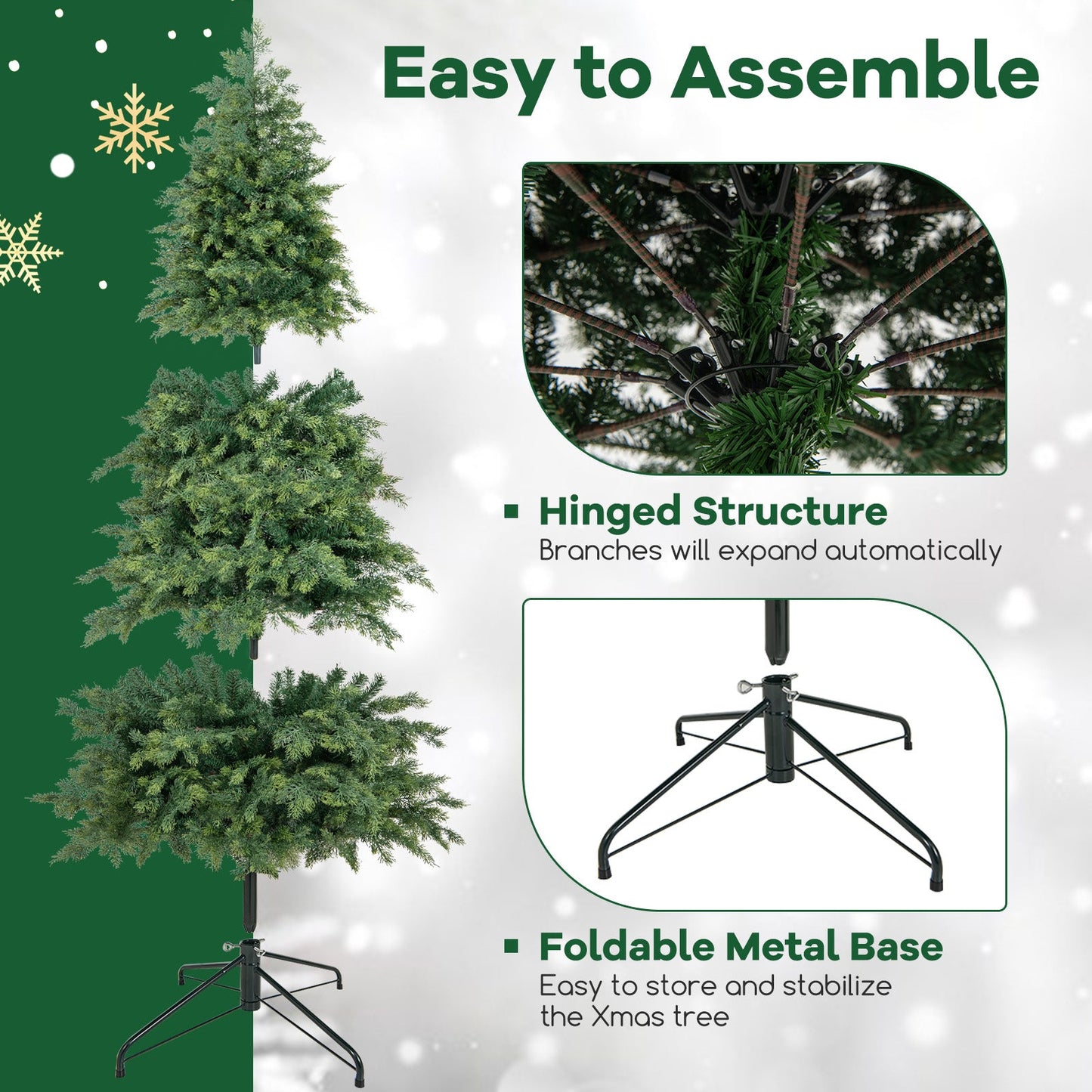 Artificial Christmas Tree Green Hinged Holiday Tree with 721/1019 Lush Branch Tips-7.5 ft