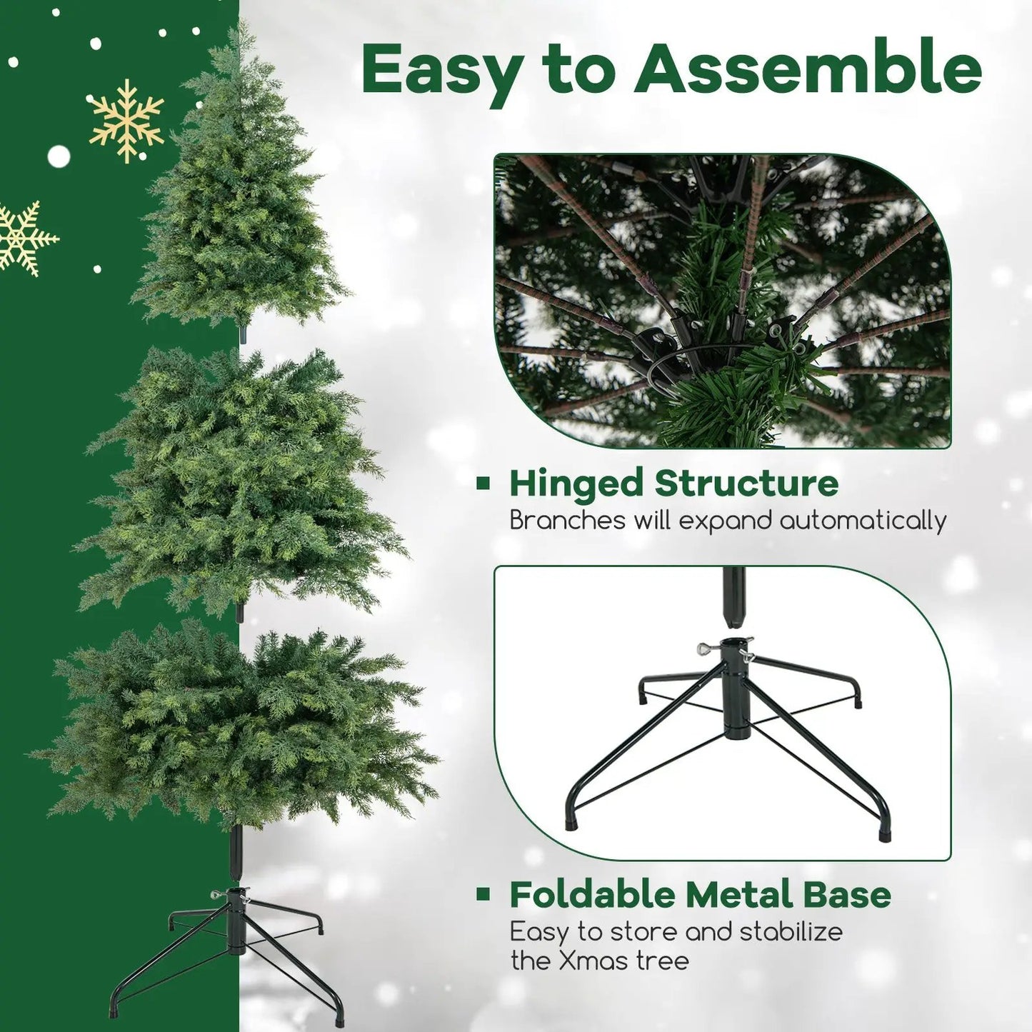 Artificial Christmas Tree Green Hinged Holiday Tree with 721/1019 Lush Branch Tips-7.5 ft - Tampa Home & Garden Store