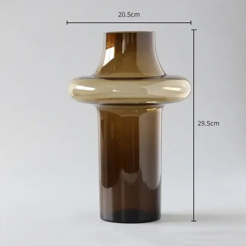 Amber glass bulbous vase by Decorbites, brown glass with rounded midsection and slender neck, 29.5 cm tall on Tampa Home & Garden Store