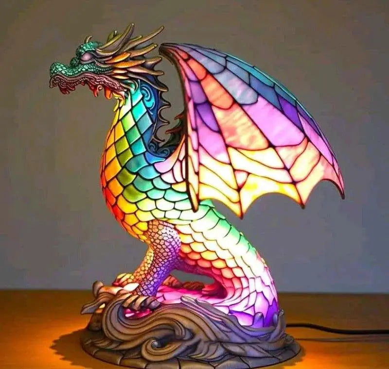 Tiffany Style Animal Dragon Table Lamp with multicolor stained glass wings on Tampa Home & Garden Store