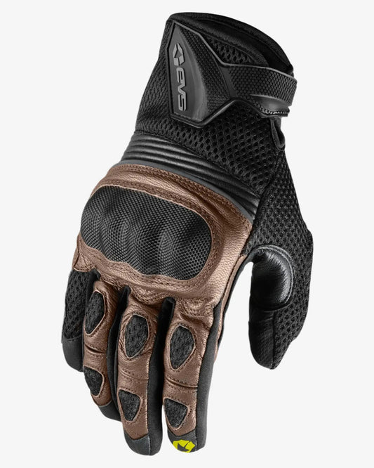 Assen Street Glove Leather & Carbon Knuckle, black/brown leather, EVS Sports gloves on Tampa Home & Garden Store