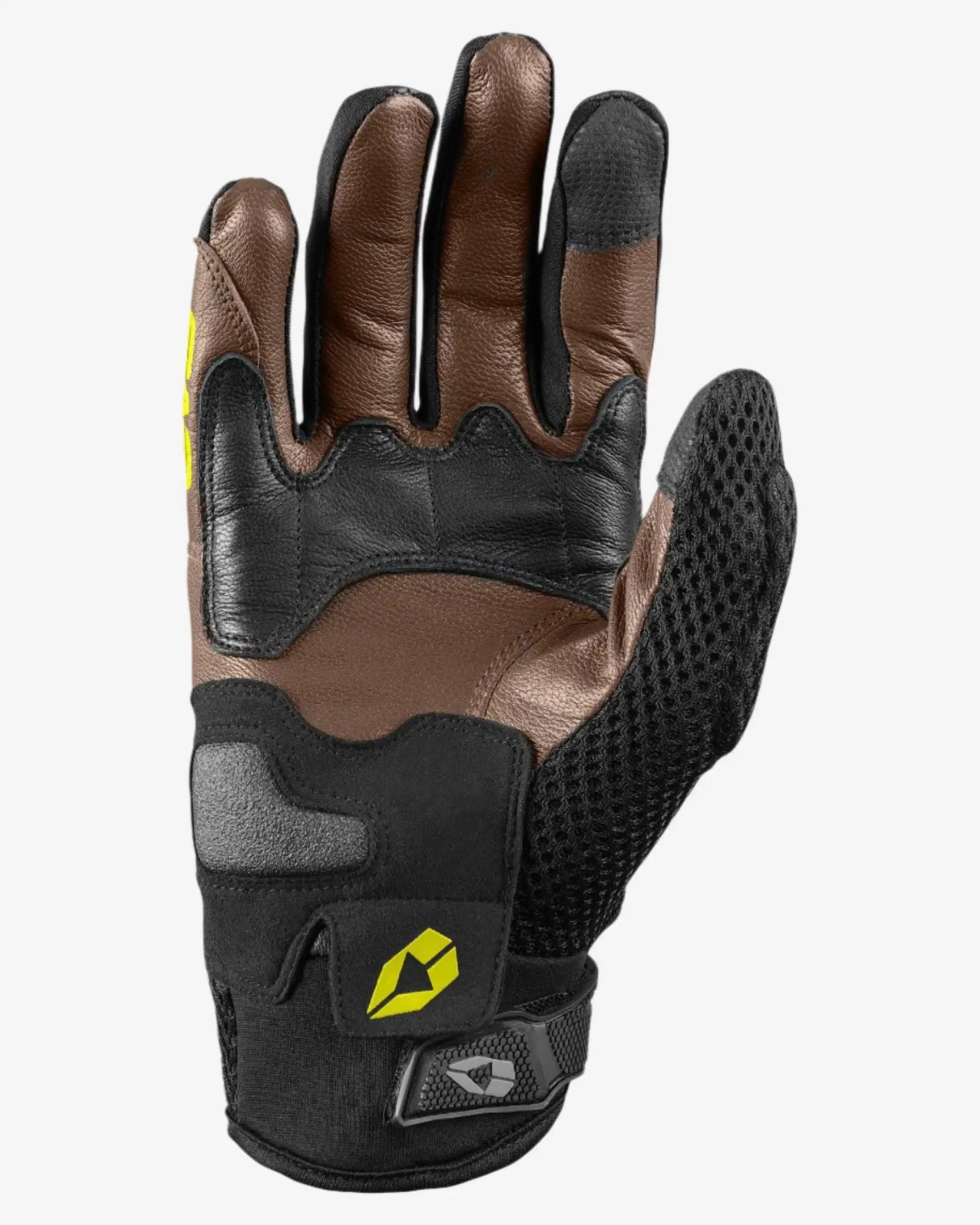 Assen Street Glove leather and carbon knuckle brown/black street gloves with EVS logo strap on Tampa Home & Garden Store