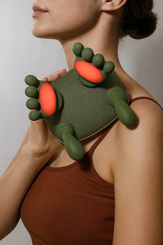 Heat Ease Neck and Shoulder Massager with green body and red heat pads on Tampa Home & Garden Store