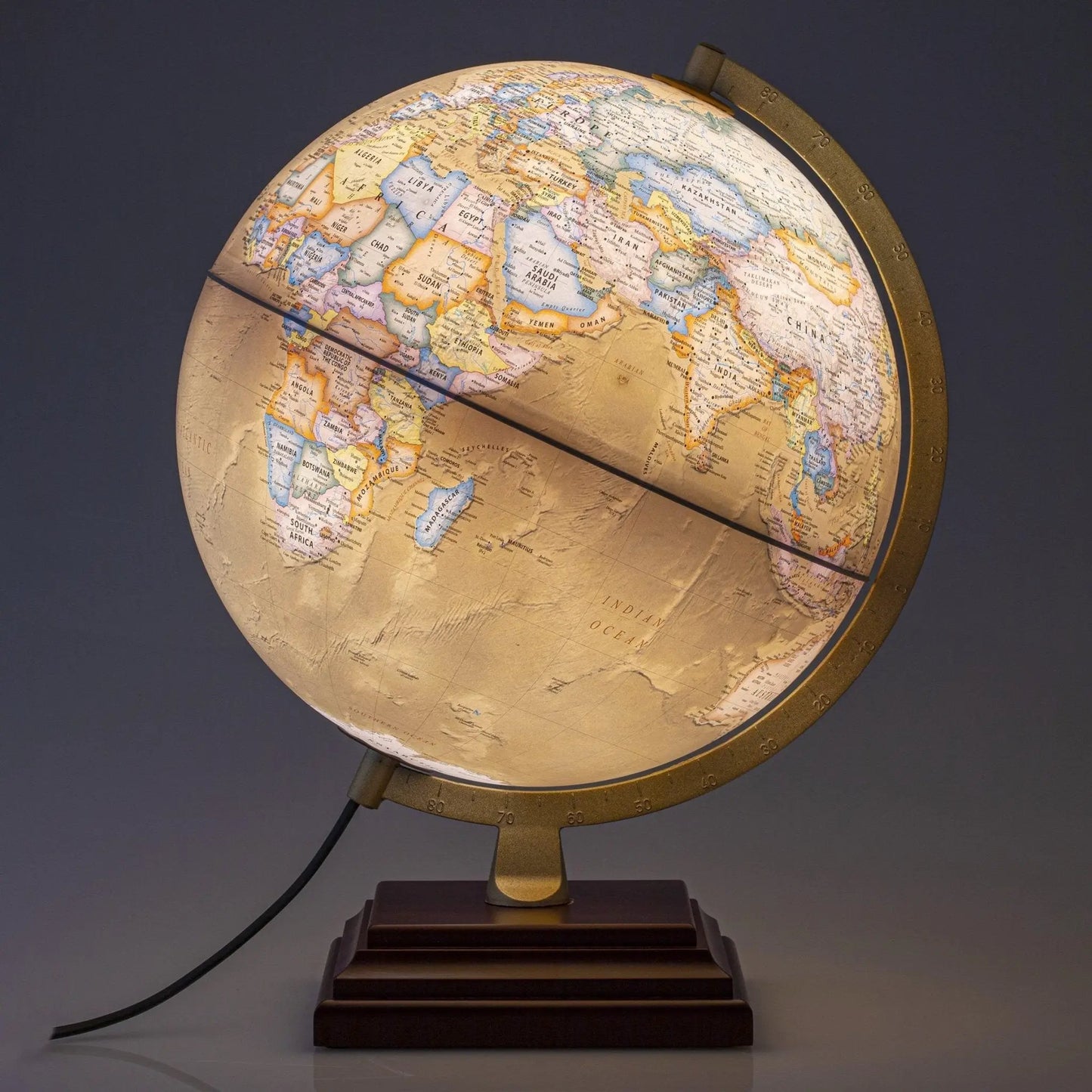 Atlantic Globe Desk Decor in Bronze Finish with brass arc stand and wood base by Ultimate Globes on Tampa Home & Garden Store