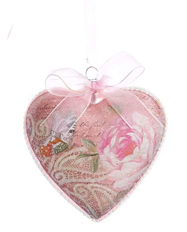 Adornos de corazón de cristal rosa con estilo bohemio chic ruborizado -