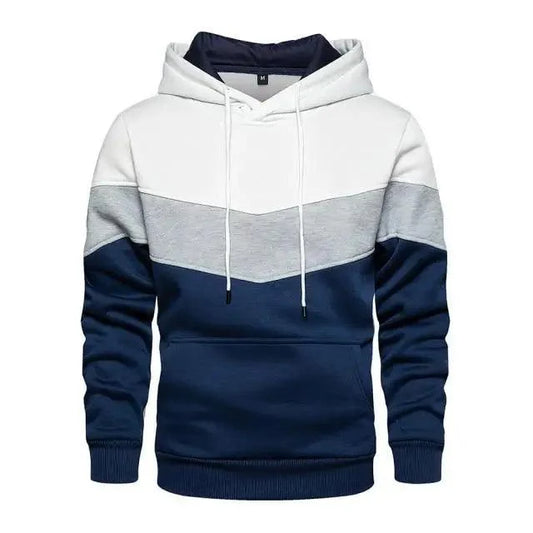 Stevvex men's color-block hoodie white gray navy with drawstring hood and front pocket on Tampa Home & Garden Store