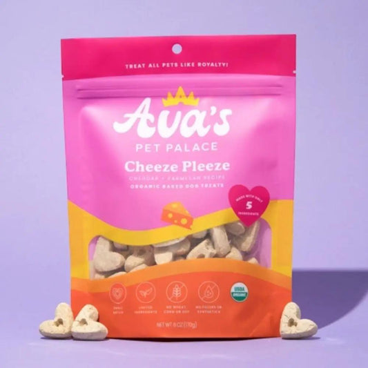 Ava's Pet Palace Cheeze Pleeze dog treats bag with pink packaging on Tampa Home & Garden Store