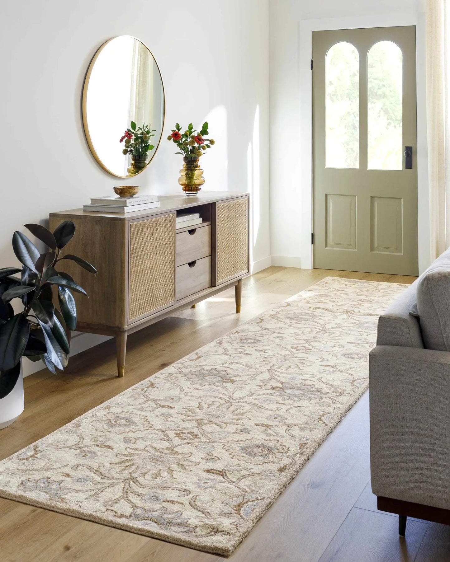 Conesus Hand Tufted Ivory Floral Wool Rug runner with ivory floral motif by Boutique Rugs on Tampa Home & Garden Store