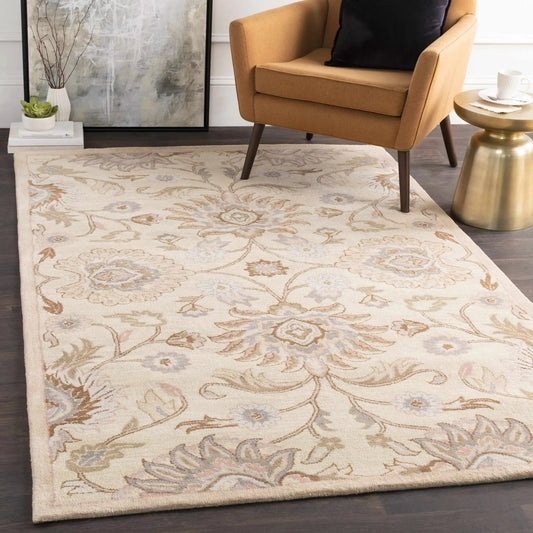 Conesus Hand Tufted Ivory Floral Wool Rug Boutique Rugs ivory cream floral motif on Tampa Home & Garden Store