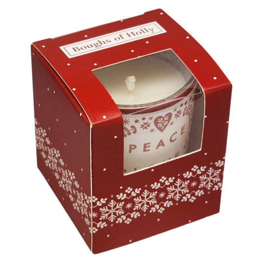 Glass votive candle Boughs of Holly in red gift-box packaging by The Country Christmas Loft on Tampa Home & Garden Store
