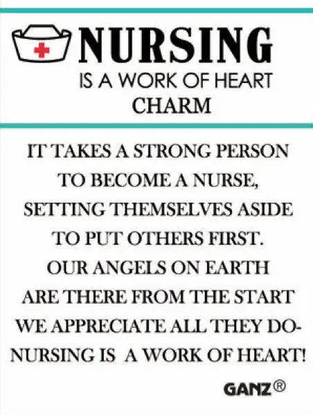 Stethoscope charm Nursing is a Work of Heart on card with nurse icon and red cross details Ganz on Tampa Home & Garden Store