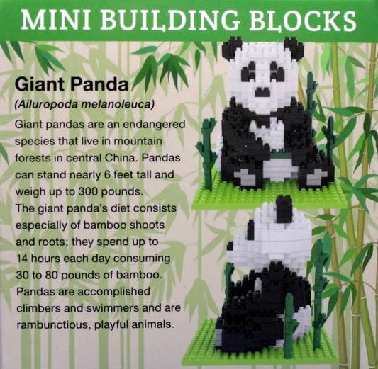 Mini Building Blocks Giant Panda Set with black and white pandas on green baseplates among bamboo on Tampa Home & Garden Store