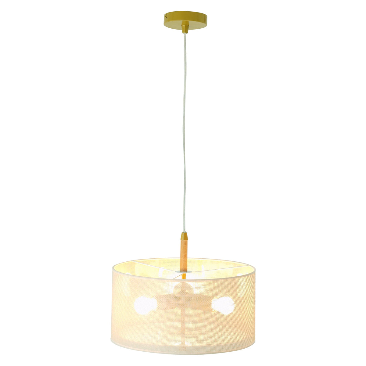 Glacier Pendant Lamp beige drum shade with white polka dots, wood stem by HouseOfZazla on Tampa Home & Garden Store