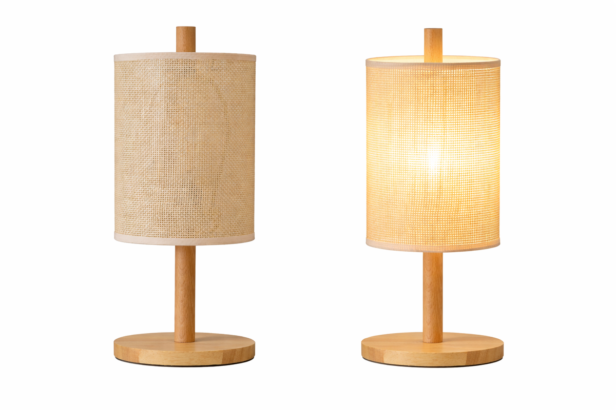 Modern Classic Desk Lamp pair with natural burlap shade and wooden bases by HouseOfZazla on Tampa Home & Garden Store
