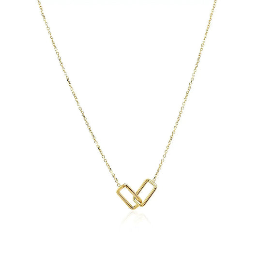 14K yellow gold interlocking rectangles necklace by Bids, double square pendant on Tampa Home & Garden Store