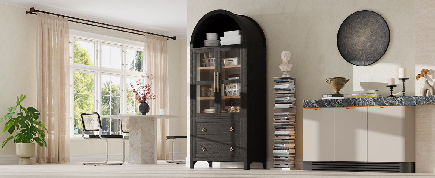Arched Kitchen Pantry Cabinet and Glass Doors