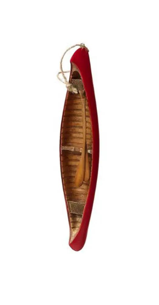 Resin Canoe and Oars Ornament red with twine hanger and wood-tone interior by The Country Christmas Loft on Tampa Home & Garden Store