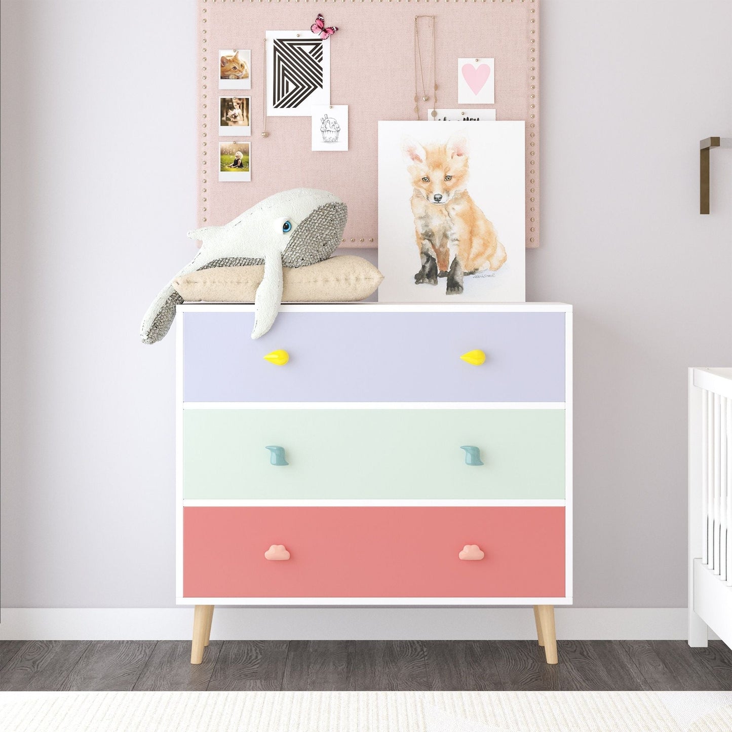 3-Drawer Dresser Storage Cabinet by HouseOfZazla with pastel rainbow drawers and anti-tip safety on Tampa Home & Garden Store