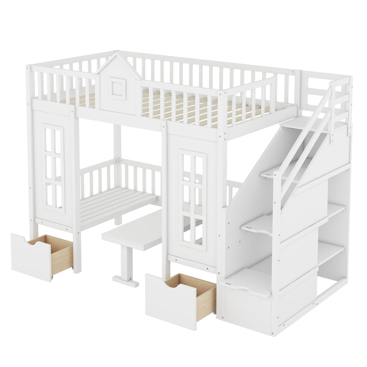 Twin-over-twin bunk bed by HouseOfZazla with stairs and built-in drawers on Tampa Home & Garden Store