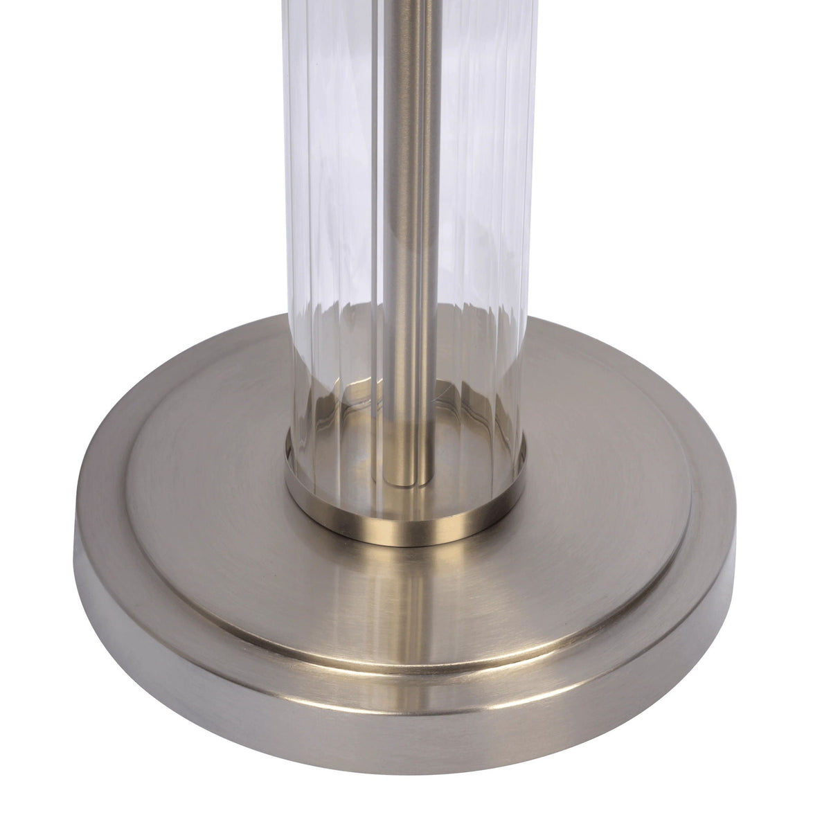 Echo table lamp base with clear body encasing a silver stem and brushed metal base on Tampa Home & Garden Store