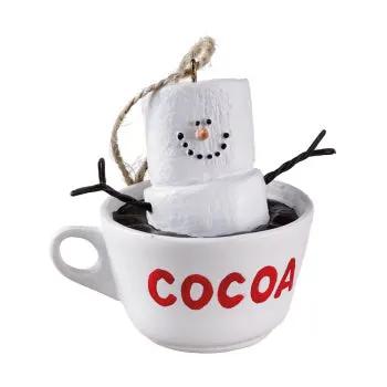 S'mores Cup of Cocoa ornament in a mug with red COCOA and a marshmallow snowman on top on Tampa Home & Garden Store