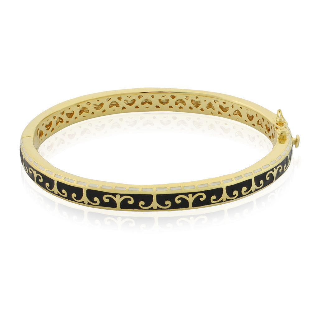 Lauren G Adams Renaissance Style Bangle bracelet in gold with black enamel scrollwork, stackable on Tampa Home & Garden Store