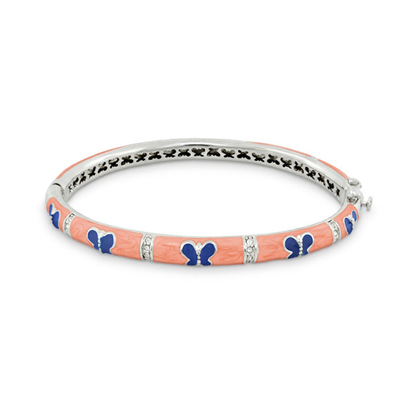Butterfly World Bangle bracelet coral enamel with blue butterfly accents Lauren G Adams on Tampa Home & Garden Store