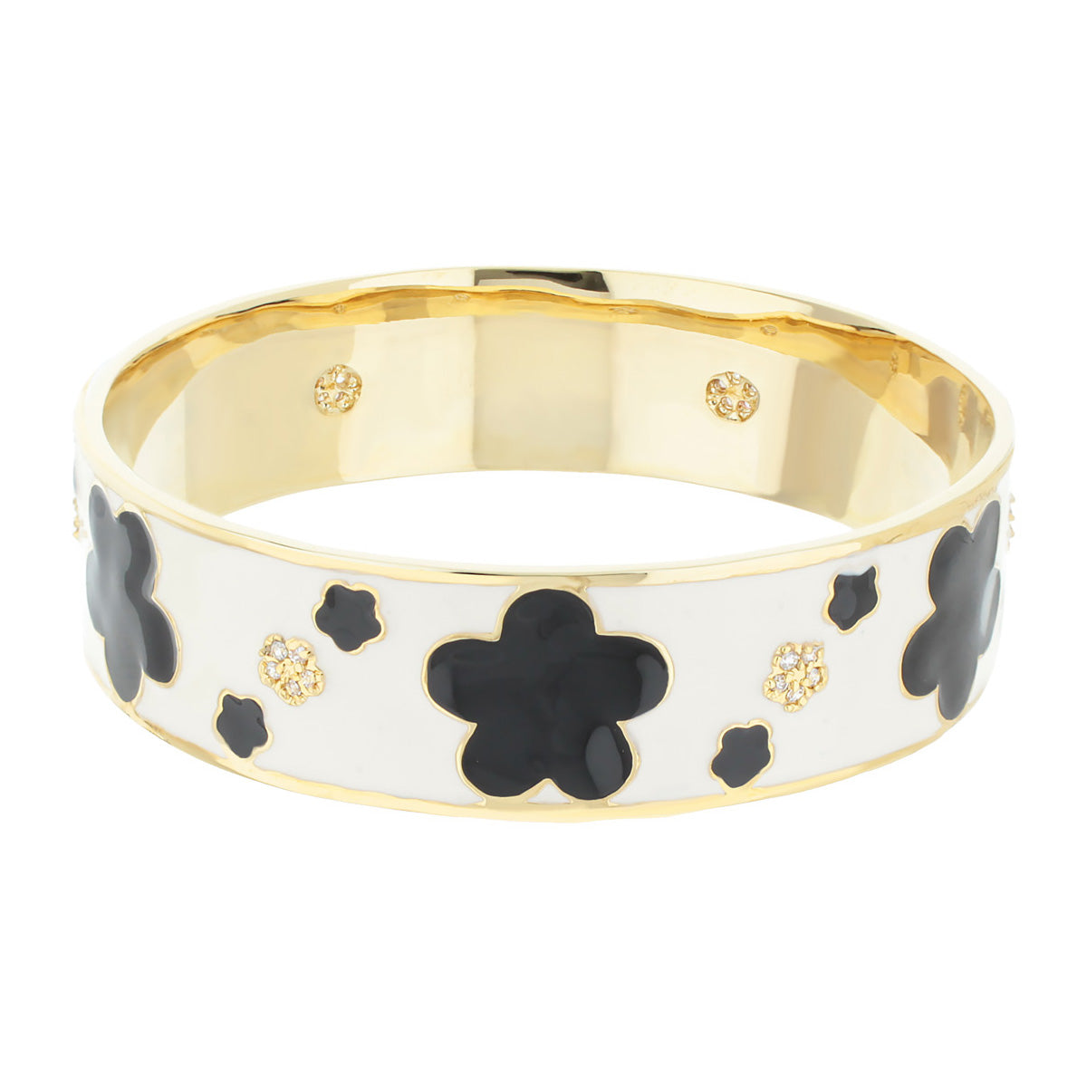 Slip On Stackable Bangle Lauren G Adams; gold-tone with white enamel and black clover on Tampa Home & Garden Store
