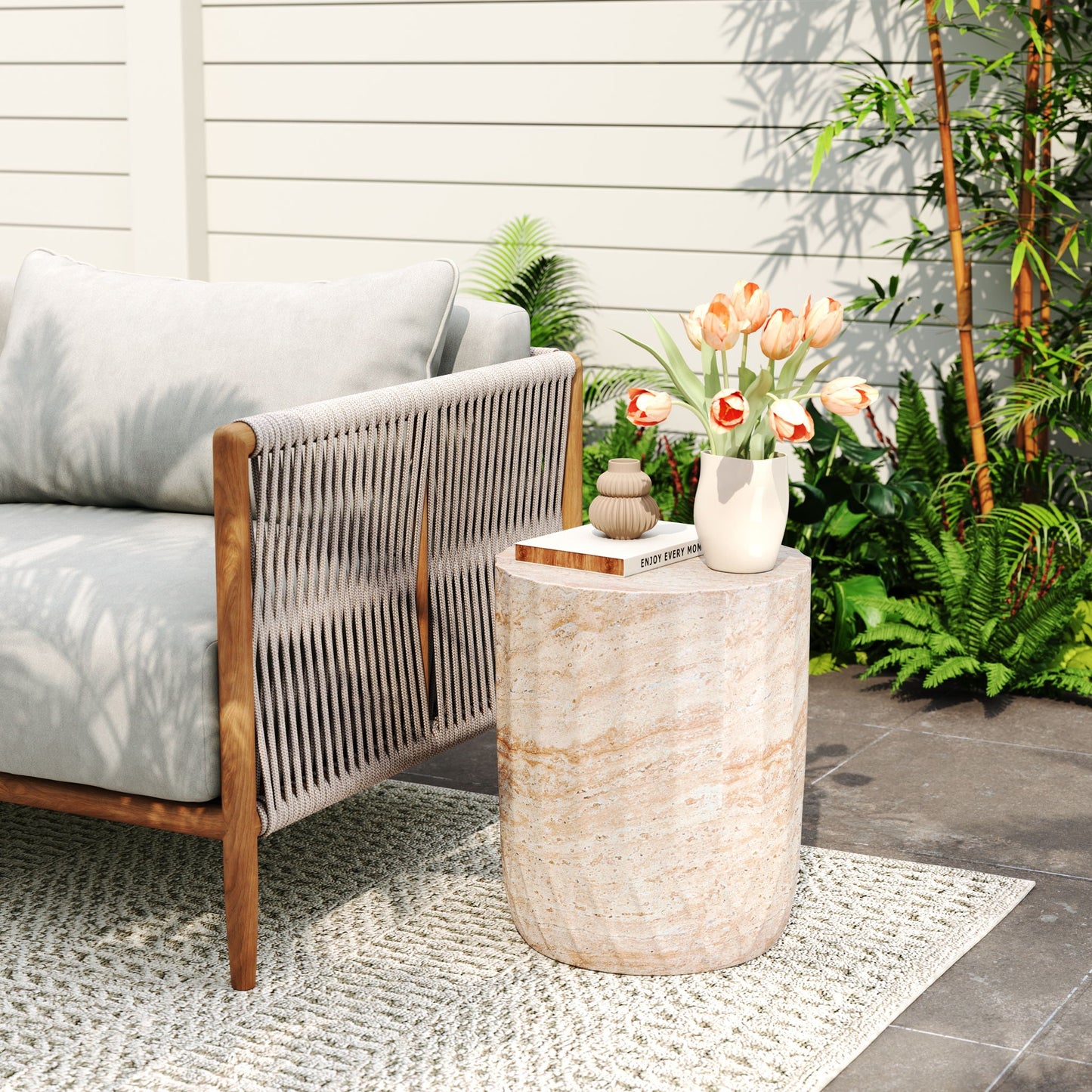 Indoor and Outdoor Concrete Side Table Beige