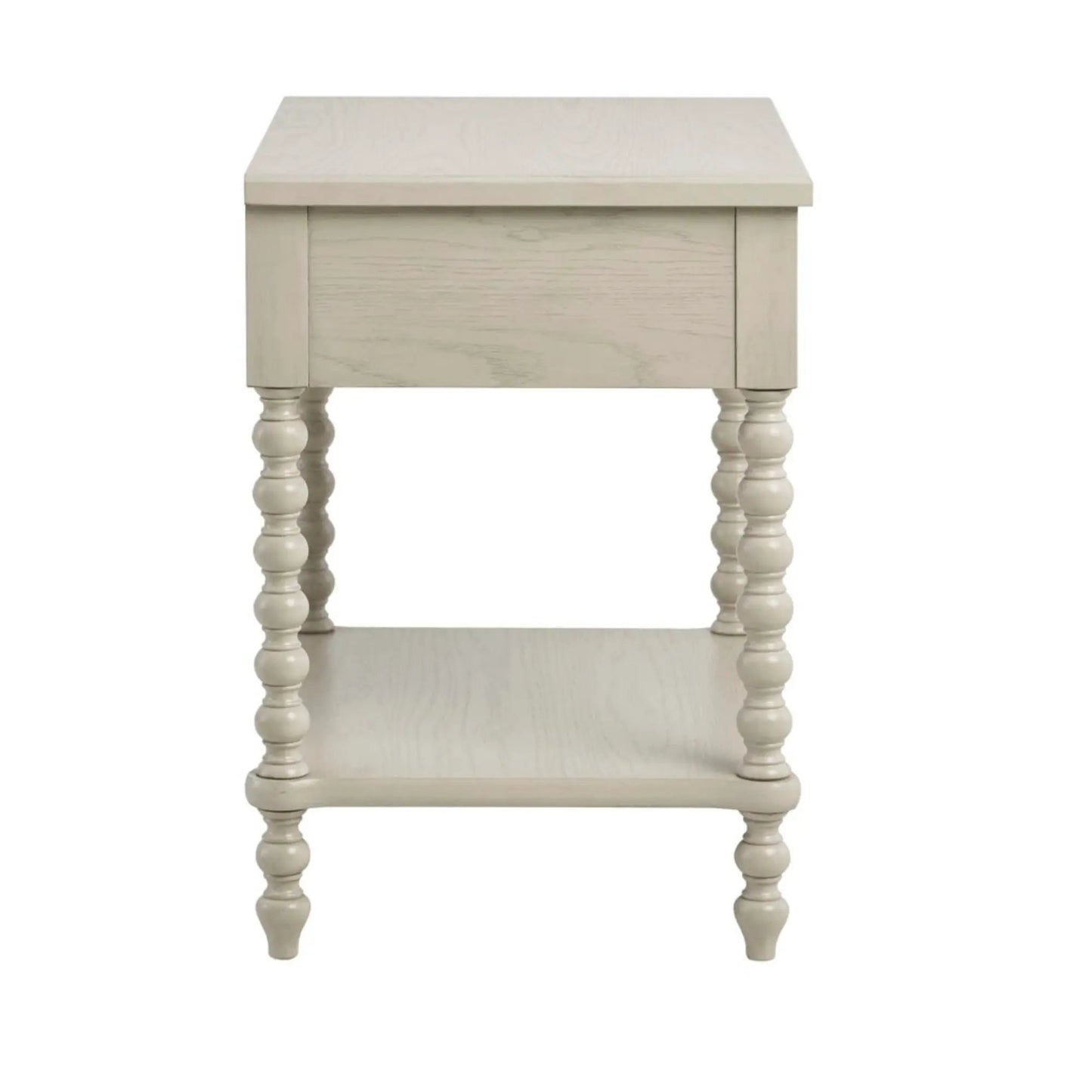 Traditional durable nightstand with drawer and shelf in pale wood, features turned legs on Tampa Home & Garden Store