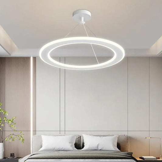 Simple Modern Circular Chandelier with dual white LED rings, ceiling-mount in white finish on Tampa Home & Garden Store