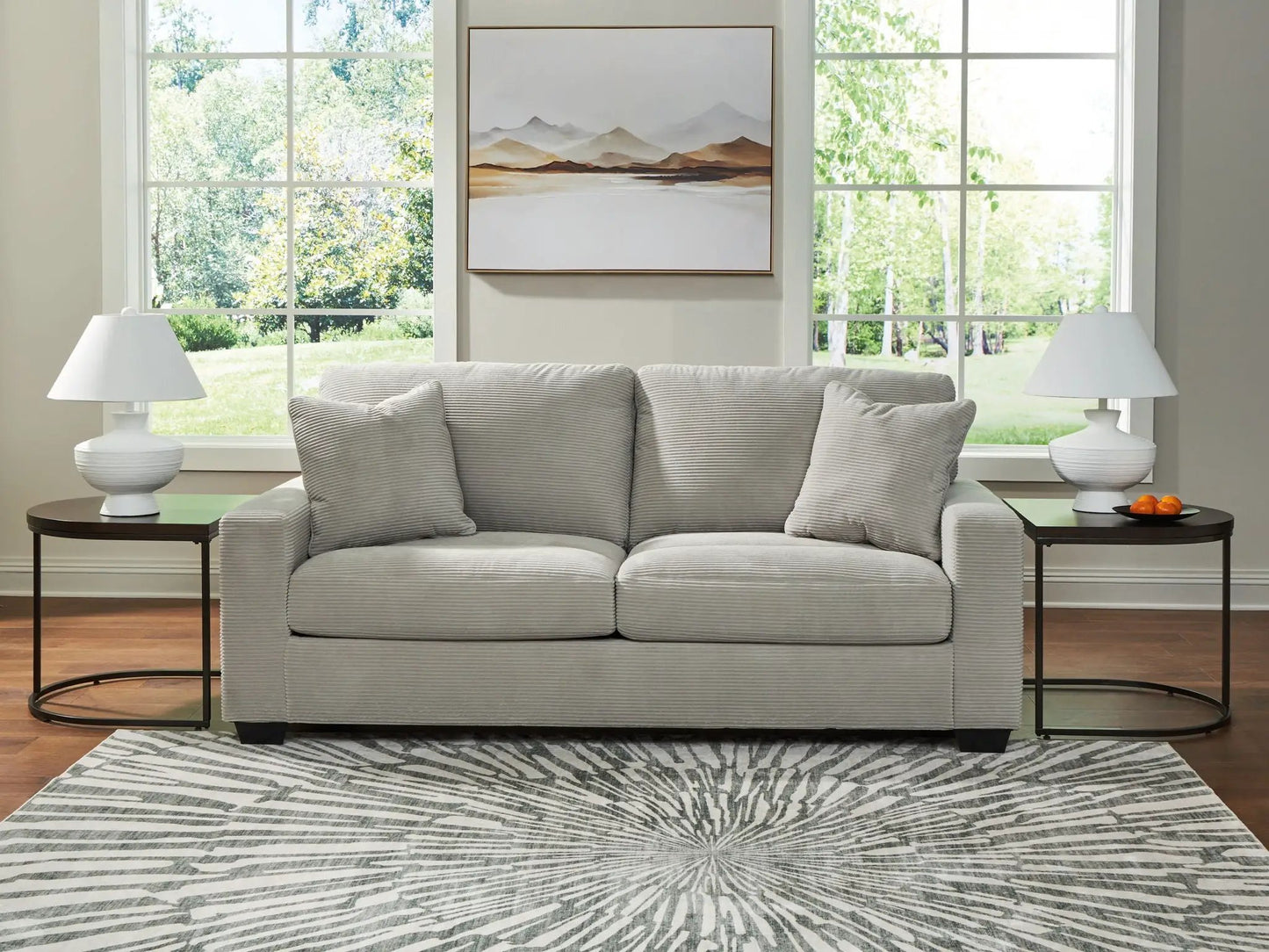 Greenbriar Sofa stationary sofa in light gray striped upholstery by Unique Piece Furniture on Tampa Home & Garden Store