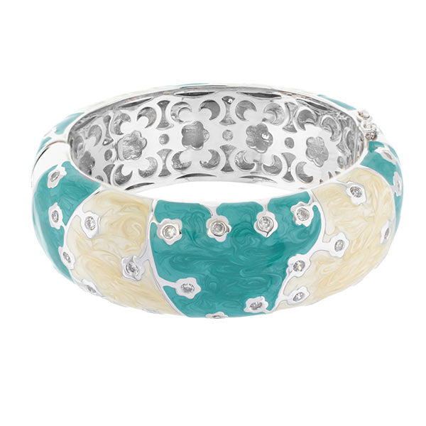 Flowering Vines Bangle teal and cream enamel bracelet with crystal accents by Lauren G Adams on Tampa Home & Garden Store