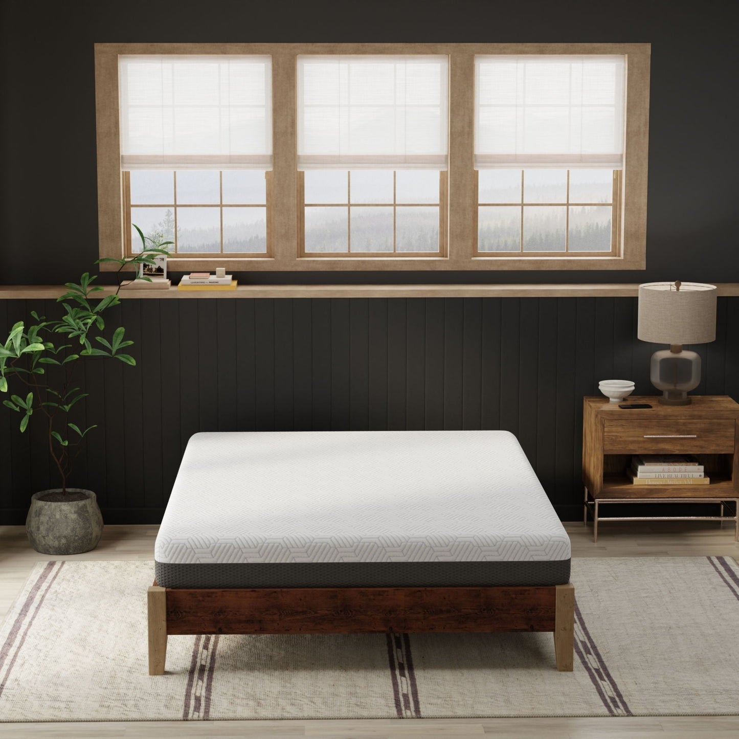 Pur Chill 8-inch Firm Hybrid Mattress by HouseOfZazla on a wooden platform bed on Tampa Home & Garden Store